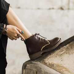 Handgemachte Schaffell Kampfstiefel Designer Retro Chunky Stiefeletten Kaffee/Dunkelkaffee/Schwarz