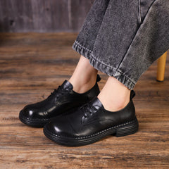 Handgemachte Retro Echte Oxfords zum Schnüren Runde Spitze Khaki/Schwarz