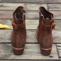 Botines retro con remaches, cómodos para caminar, punta redonda, color café