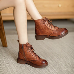 Chunky Wingtip Shoes Carving Brogue Ankle Boot Coffee/Brown/Green