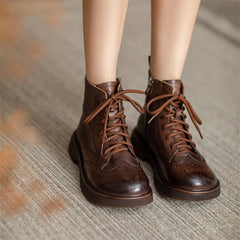 Chunky Wingtip Shoes Carving Brogue Ankle Boot Coffee/Brown/Green