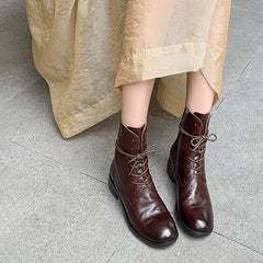 Handgemachte modische Martin-Stiefel, echte Oxford-Schnürschuhe, runde Zehenpartie, klobige Stiefeletten mit Reißverschluss hinten, Schwarz/Braun