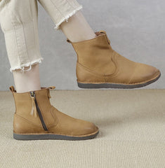 Retro-Rindsleder-Martin-Stiefel, bequeme Wanderstiefel mit Reißverschluss, Braun/Kaffee