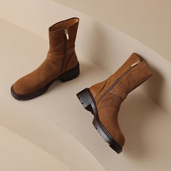 Botas de ante para mujer de media pantorrilla con hebillas para invierno