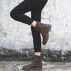 Retro-Stiefeletten mit dicker Sohle aus Vollnarbenleder Schwarz/Kaffee