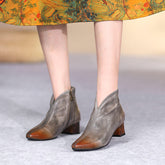 Handmade Soft Kitty Heel Point Toe Ankle Boots Side Zipper