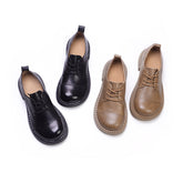 Handgemachte Retro Echte Oxfords zum Schnüren Runde Spitze Khaki/Schwarz