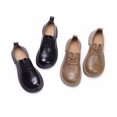 Handgemachte Retro Echte Oxfords zum Schnüren Runde Spitze Khaki/Schwarz