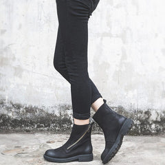 Retro-Stiefeletten mit dicker Sohle aus Vollnarbenleder Schwarz/Kaffee