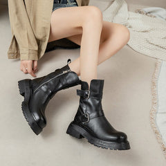 Botas de plataforma de 55 mm, botas Martin de doble capa, botas de combate con punta redonda