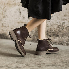 Handgemachte Schaffell Kampfstiefel Designer Retro Chunky Stiefeletten Kaffee/Dunkelkaffee/Schwarz