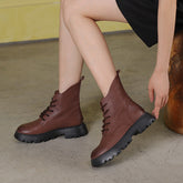 Handgemachte echte Bikerstiefeletten mit Schnürung, Kampfstiefeletten, Retro, klobige Stiefeletten, Kaffee/Khaki