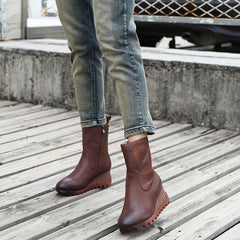 Retro Boots Plateaustiefel Handgestrickt Feder Dekoration Kaffee/Schwarz