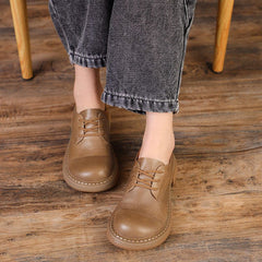 Handgemachte Retro Echte Oxfords zum Schnüren Runde Spitze Khaki/Schwarz