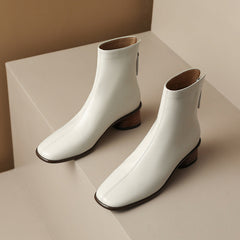 Botas Chelsea clásicas y elegantes con tacón medio y cremallera trasera, botas elásticas con punta cuadrada y calcetín, color blanco/caqui