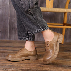 Handgemachte Retro Echte Oxfords zum Schnüren Runde Spitze Khaki/Schwarz