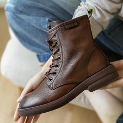 Botas Martin clásicas hechas a mano, auténticas Oxford con cordones, botines gruesos de punta redonda, color negro, marrón y blanco roto.