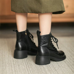 Echte Stiefeletten Stiefel Reißverschluss Runde Zehe Prägnante Retro Damen Stiefel