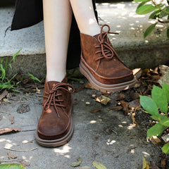 Handgemachte Schnürstiefeletten Weiche Kurze Stiefel für Herbst und Winter Kaffee/Khaki