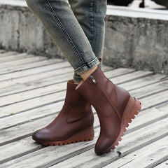 Retro Boots Plateaustiefel Handgestrickt Feder Dekoration Kaffee/Schwarz