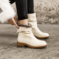 Botas de montar suaves de media pantorrilla con diseño plegable y forro de felpa corto para invierno