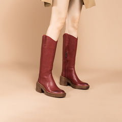 Kniehohe Stiefel Cowboystiefel Designer Retro Blockabsatz Reitstiefel