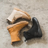 Matte Combat Boots Lace Up Martin Boots Short Plush Lined Or For Choice Brown/Black /Beige