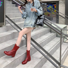 Botines hechos a mano, cómodos, redondos, para caminar, color marrón, negro, rojo, beige y gris.