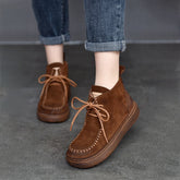 Women's Booties Round Toe Lace-Up Flat Ankle Boots Handmade
