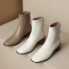 Botas Chelsea clásicas y elegantes con tacón medio y cremallera trasera, botas elásticas con punta cuadrada y calcetín, color blanco/caqui
