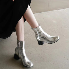 Botines elegantes con forro 100% piel de oveja, tacón alto y cremallera lateral