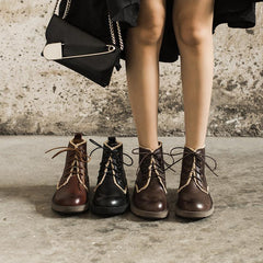 Handgemachte Schaffell Kampfstiefel Designer Retro Chunky Stiefeletten Kaffee/Dunkelkaffee/Schwarz