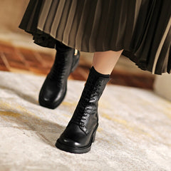 Botas de motociclista con cordones, botas de combate, botas cortas retro, tacón de bloque de 60 mm