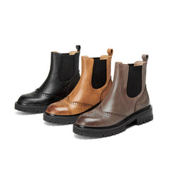 Handgemachte Wingtip Chelsea Boots Weiche Stiefeletten Chunky