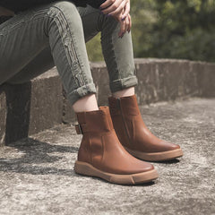 Wachsstiefeletten mit Schnalle hinten verziert Schwarz/Kaffee