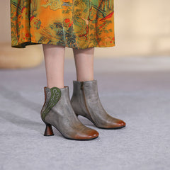 Handgemachte Stickerei Kitty Heel Stiefeletten Seitlicher Reißverschluss