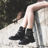 Full Grain Combat Boots Designer Retro Chunky Buckle Boots Kaffee/Schwarz