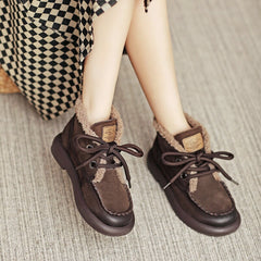 Winterstiefel mit runder Zehenpartie und Schnürung, Designer-Stiefeletten