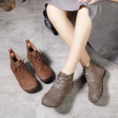 Handgemachte flache Stiefeletten Mori Girl Schuhe Soft Color Blocking