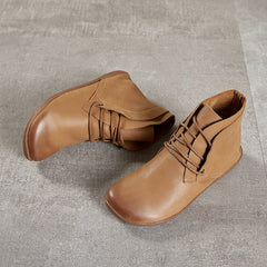 Handgemachte Retro Schnürstiefeletten Braun/Khaki