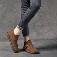 Women's Ankle Boots Round Toe Retro Flat Shoes Casual Buckle Boots Khaki/Coffee