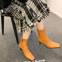 Botas clásicas tipo calcetín con punta cuadrada y tacón alto elástico