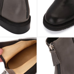 Botines elegantes hechos a mano con punta redonda, cremallera trasera y tacón de bloque