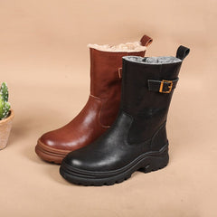 Damen Retro-Stiefel mit halbhoher Wadenlänge, mit Lammfell gefüttert, für kalte Winter