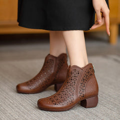 Cut Out Summer Boots Breathable Short Boots Coffee /Apricot