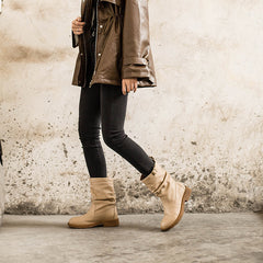 Botas de montar suaves de media pantorrilla con diseño plegable y forro de felpa corto para invierno