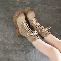 Biker Boots Lace-Up Combat Boots Retro Short Boots