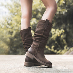 Reitstiefel aus Nubukleder mit halbhohem Schaft und Faltdesign