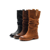 Designer Full Grain Knee High Boots Fold Design Riding Boots