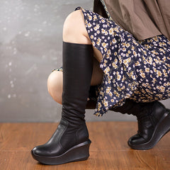 Designer 83mm Knee-high Wedge Boots for Winter